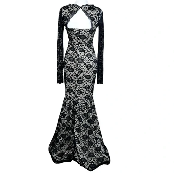 Windsor Whimsigoth Lace Maxi Dress Med Black Dark Romantic Gothic Mesh - Picture 5 of 17